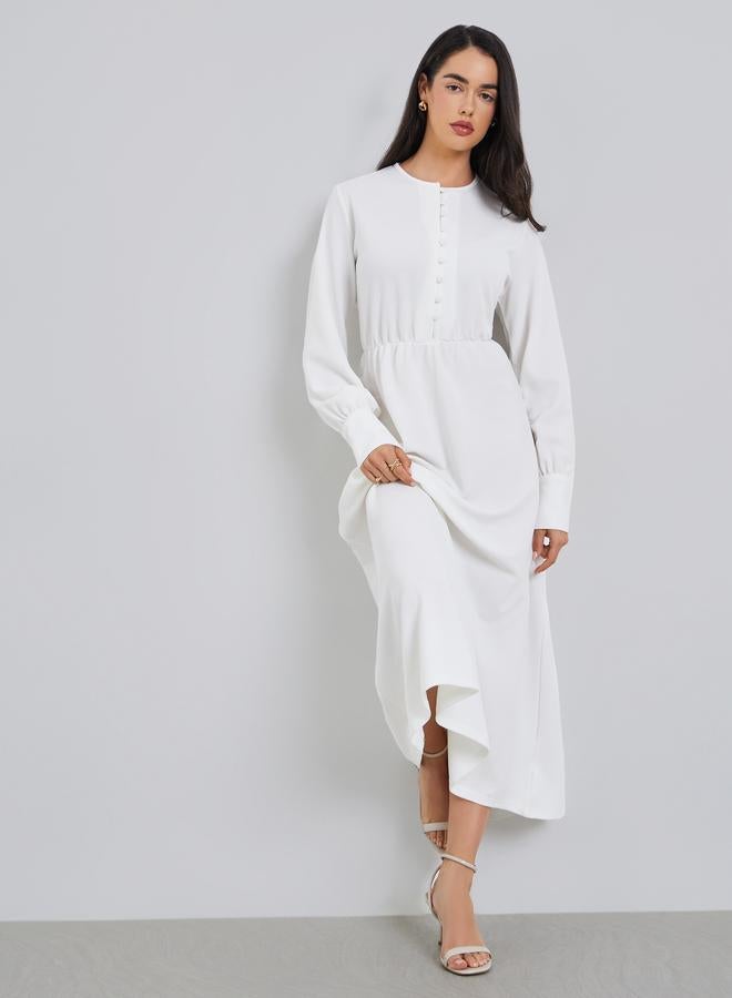 Styli Women White Buttoned A-Line Midi Dress - Image 1